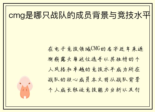 cmg是哪只战队的成员背景与竞技水平